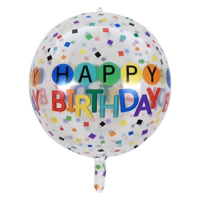 22-Inch Transparent Happy Birthday 4D Balloon Spherical Transparent Balloon Children's Holiday Party Theme Layout Decoration