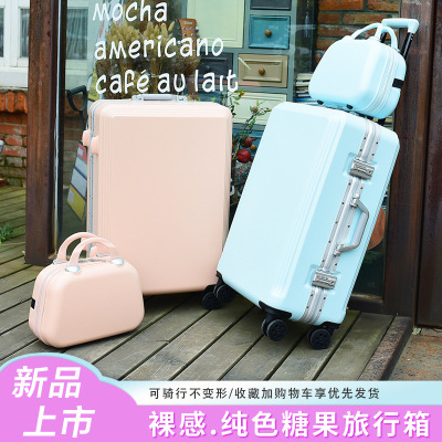 Candy-Colored Luggage for Male and Female Students Password Suitcase Aluminum Frame Suitcase Zipper Trolley Case Solid Color Printing Picture Delivery