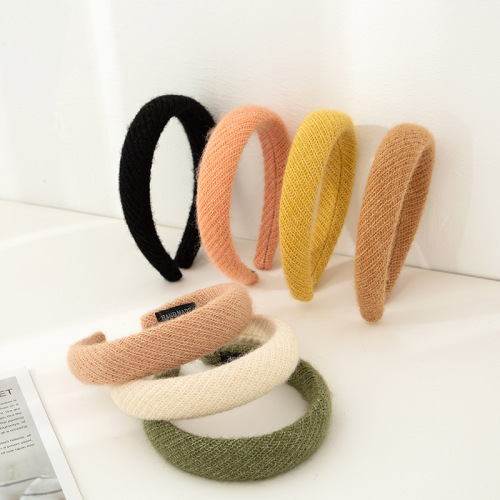 Europe and America Cross Border Autumn and Winter Warm Color Wool Knitted Headband Headband Female Amazon Sponge Face Wash Hair Fixer Foreign Trade Headdress