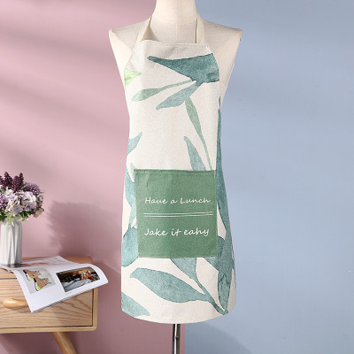 Creative Ins Style Letter Leaves Printed Sleeveless Oil-Proof Cotton and Linen Apron for Household Cleaning Can Be Customized