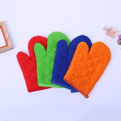 2022 New Plain Color Meticulous Fiber Gloves Household Supplies Baking Gloves Anti-Scald High-Temperature Resistant Gloves Wholesale