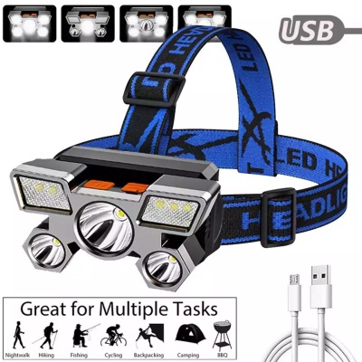 Major Headlamp Led Five-Eye Aircraft Light USB Rechargeable Head-Mounted Small Flashlight Outdoor Miner's Lamp Headlamp