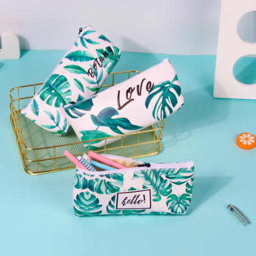 korean creative children‘s pencil case student pencil case custom cartoon stationery box large capacity lotus leaf pu pen bag