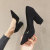 Spring Korean Style Low-Cut Comfortable Women's Shoes Black High Heels Women's Pointed Toe Shoes Professional Suede Work Shoes 689-1