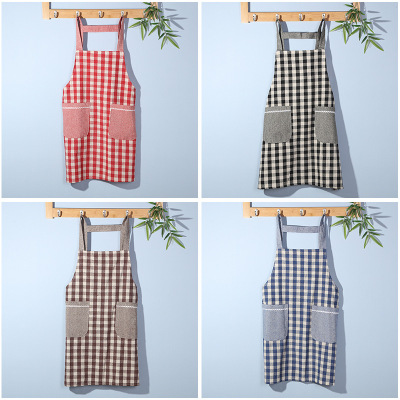 Modern Simple Cotton Linen Plaid Kitchen Home Strap Coffee Restaurant Baking Work Clothes Small Apron Wholesale