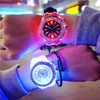 Luminous Silicone Watch Wholesale Women's Fashion Watch Student Watch Luminous Led Diamond Foreign Trade Popular Style Watch