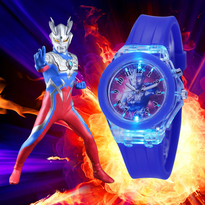 New LED Flashing Lamp Watch Cartoon Ultraman Watch Children's Luminous Glow Electronic Watch Primary School Student Silicone Watch