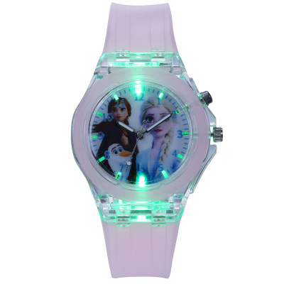 Cartoon Children Watch Ice Princess Quartz Watch Cute Watch Luminous Led Watch Student Watch Female Supply