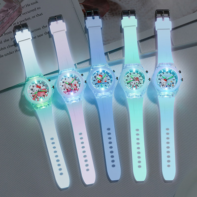 Hello Kitty Cartoon Watch Luminous Glow LED Watch Fashion Silicone Children's Watch Primary School Student Watch Women's Korean Style New