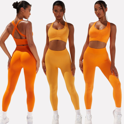 Spot Europe and America Cross Border Yoga Suit High Waist Breathable Hip Raise Yoga Pants Seamless Bra Yoga Suit