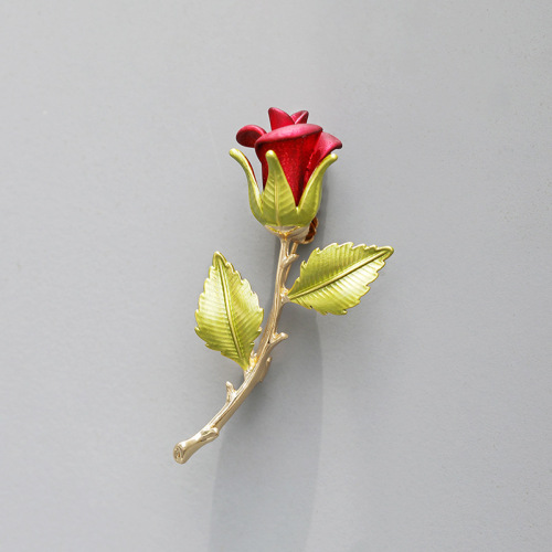 Nordic Japanese and Korean Liu Yaowen Red Rose Brooch Wholesale Valentine‘s Day Gift High-End Couple Corsage Pin