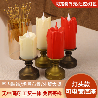 Simulation Flame Imitation Bronze Base Electronic Flickering Flame Candle