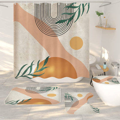 Shower Curtain Set Medieval Bathroom Decoration Set with Carpet and Waterproof Shower Curtain Modern Geometric Minimalist Master