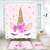 4-Piece Unicorn Shower Curtain Set with Non-Slip Carpet Toilet Cover and Bath Mat Pink Unicorn Shower Curtain Waterproof