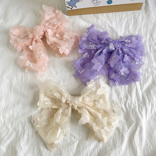 Korean Ins Style Bow hairpin Hair Accessories Card Spring and Summer Super Fairy Headdress Mesh Jewelry Wholesale