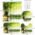 4-Piece Shower Curtain Set, Flowing Water Bamboo with Non-Slip Carpet, Toilet Lid and Bathroom Mat, Durable and Waterproof