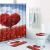 4-Piece Shower Curtain Set Tree-Shaped Love Heart Romantic Happy Valentine's Day with Carpet Toilet Cover and Bathroom Mat Bathroom