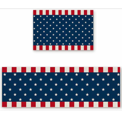 4 Th of July Kitchen Carpet 2-Piece Floor Mat American Flag Star Stripes Red White Blue Non-Slip Rubber Backing Carpet