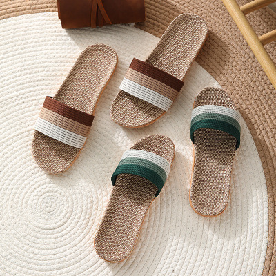 Linen Slippers Wholesale Spring and Summer New Linen Slippers Women's Home Fashion Indoor Non-Slip Silent Men's and Women's Couples