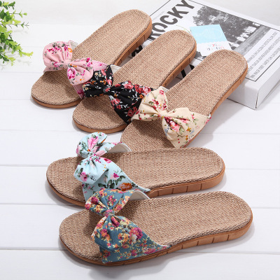 2021 Summer Imitation Linen Cotton Slippers Women's Home Indoor and Outdoor Couple Cute Non-Slip Bathroom Home Non-Slip Slippers