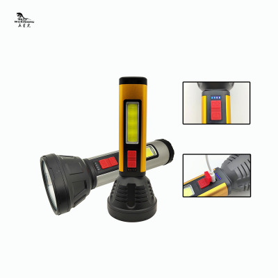 New Aluminum Alloy Power Torch USB Charging with Cob Sidelight Power Display Outdoor Long-Range Flashlight