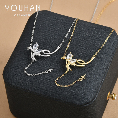 Cross-Border Supply Wish Amazon Hot Sale Angel Necklace Female Ins Style Temperamental Tassels Necklace European and American Necklace
