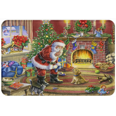 Retro Santa Christmas Tree Cute Puppy Non-Slip Soft Carpet Washable Carpet Mat Kitchen Restaurant Home