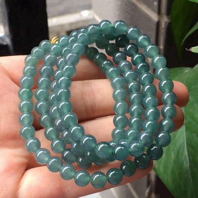 Natural a Cargo Jade Necklace Ice-like Blue Water Necklace Three Rings round Beads Bracelet Jewelry Pendant Necklace for Men and Women