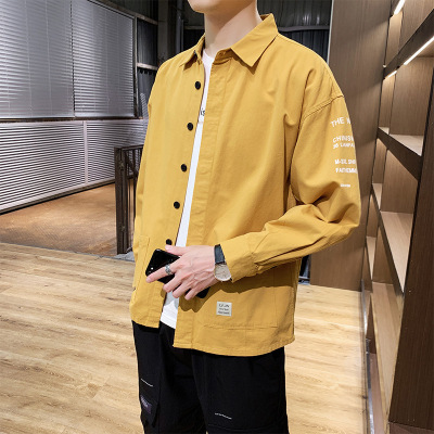 New Casual Men's Long Sleeve Fashion Simple Shirt Loose Large Size Student Solid Color Shirt Hong Kong Style Hidden Hook Workwear