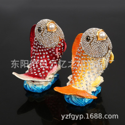 Alloy Jewelry Box Ornament Crafts Factory Decoration with Carp Decorative Box Ornament Storage Box