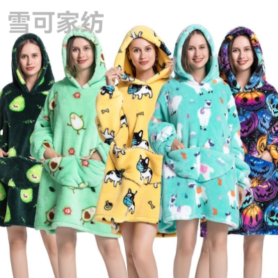 New Cross-Border Cold-Proof Clothes Lazy Blanket Sweater Hooded Thickened Men's and Women's Home Wear Autumn and Winter Cartoon Pajamas Warm