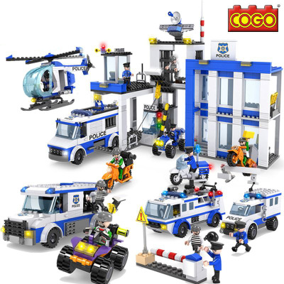 Cogo City Police Car Helicopter Assembling Building Blocks Assembly Assembly Toy for Children Small Particle Toys