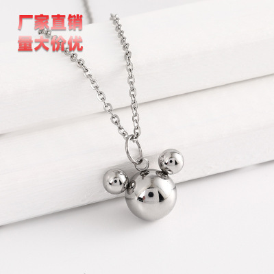 2022 New Cute Cartoon Stainless Steel Mickey Mouse Pendant Necklace Simple Solid Color Steel Color Necklace Ornament