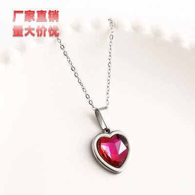 New Simple Love Stainless Steel Necklace Fashion Trend Colorful Necklace Gradient Color Glass Titanium Steel Love Necklace