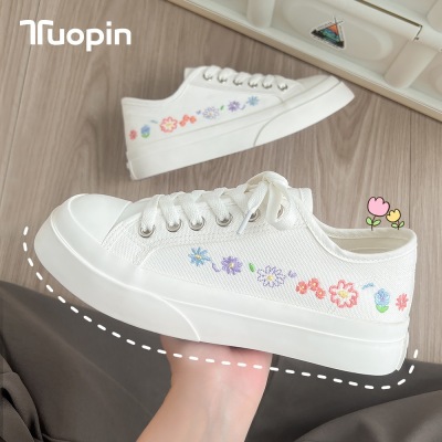 Summer New Student Canvas Shoes Simple Small Flower Women's Shoes All-Matching Big Head Shoes White Shoes on Behalf of Tp266b