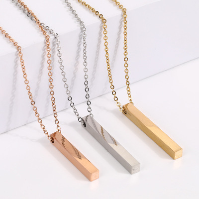 Cross-Border Factory Direct Sale Personalized Design Square Column Stainless Steel Necklace Simple Characteristic Stainless Steel Titanium Ornament