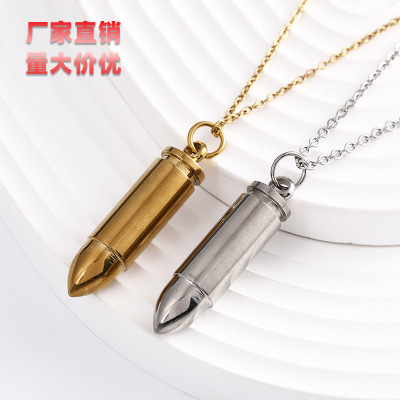 New Stainless Steel Bullet Necklace Bullet Pendant Fashion Ornament Vintage Sweater Chain Gift for Boyfriend