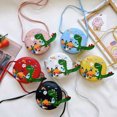 Cute Children's Bag New Cartoon Little Dinosaur Toddler Messenger Bag Boys and Girls Accessories Change Small round Bag Wholesale