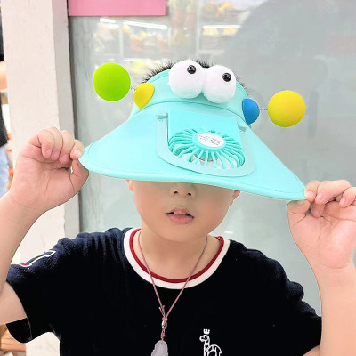 Children's Hat Summer Big Brim Air Top Sun-Proof Cap with Fan Pilom Little Monster Sun Hat Thin Parent-Child Style