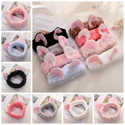 Japan and South Korea Cute Internet Celebrity Cat Ears Headband Women's Simple Cartoon Face Wash Hair Bands Plush Apply a Facial Mask Wide-Edge Head Band