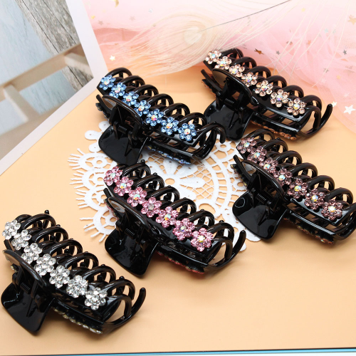 Diamond-Embedded Large Grip Black Hairpin Headdress Simple Women‘s Hair Claw Grip Plate Clamp Hair Clip Korean Hairpin Headdress