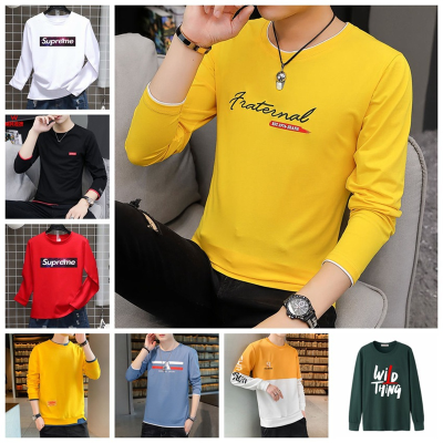 Long-Sleeved T-shirt Men's round Shirt Autumn Winter Ins Trendy Printed Casual T-shirt Thin Long Clothes Men's Clothing