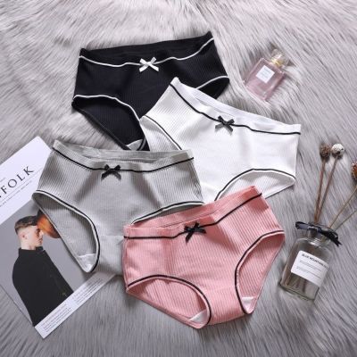 Women's Underwear Female Student Korean Style Thread Mid Waist Girl Sexy Cute Large Size Boxers Cross-Border E-Commerce