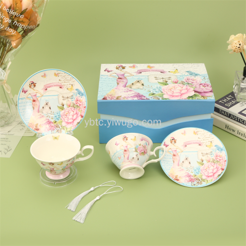 220ml Afternoon Tea British Cup and Saucer Two Cups and Two Saucers Set Home Daily Creative Gift Cafe tea Set 