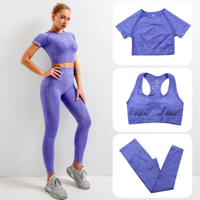 Cross-Border European and American Seamless Yoga Suit Knitted Short-Sleeved Bra Stretch Fitness Trousers Sports Dot Yoga Suit