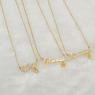 European and American Fashion All-Match Stainless Steel Twelve Constellations Necklace Female 18K Titanium Steel Letter Constellation Pendant Ins Necklace Female