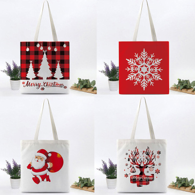 Manufacturers Customize Christmas Canvas Bag Red Festive Santa Claus Pattern Handbag Amazon Cross-Border Supply