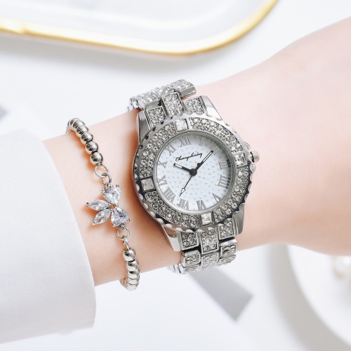 Cross-Border Fashion Trend Quartz Watch round Women‘s Diamond Business Fashion Watch Direct Sales