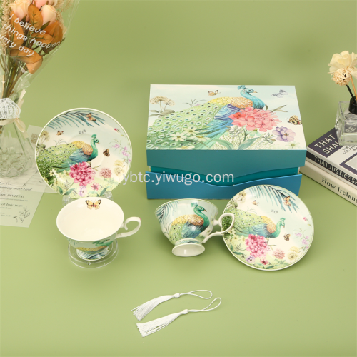 220ml Afternoon Tea British Cup and Saucer Two Cups Dish Set Home Daily Creative Gift Coffee Shop Tea Set