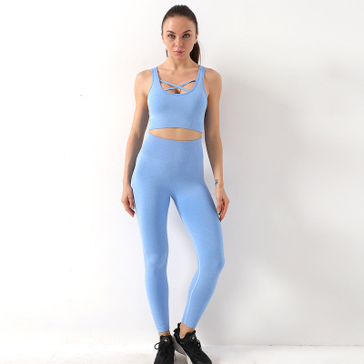 Summer Sports Underwear Strap Cross Beauty Back Vest High Waist Hip Lift Cycling Pants Quick-Drying Yoga Clothes Two-Piece Set